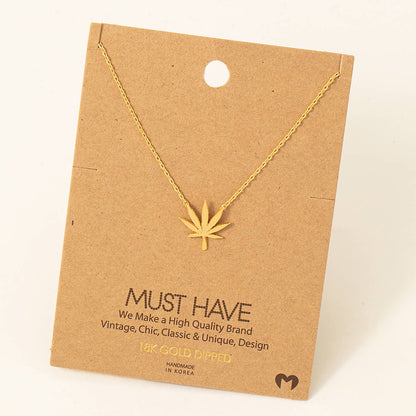 Cannabis Leaf Pendant Necklace | Gold Color