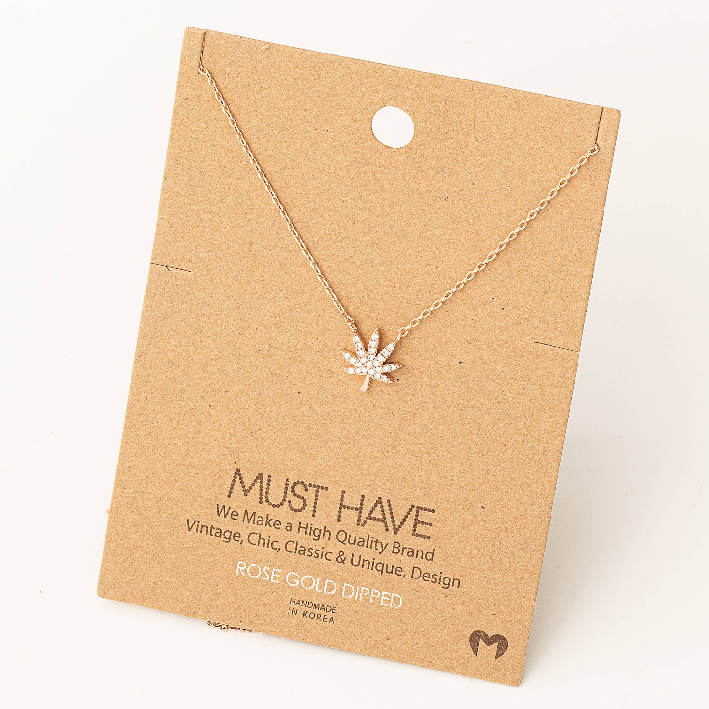 Jeweled Cannabis Pendant Necklace | Gold