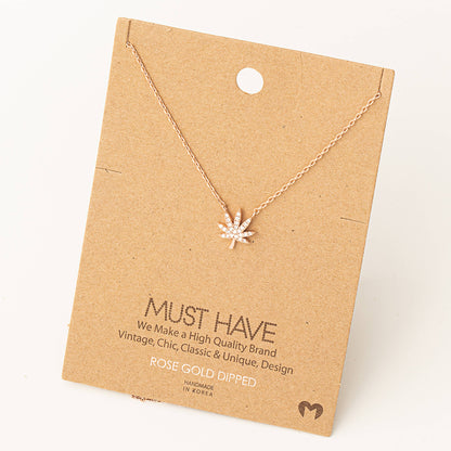 Jeweled Cannabis Pendant Necklace | Silver Color