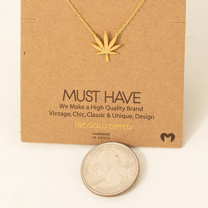 Cannabis Leaf Pendant Necklace | Gold Color