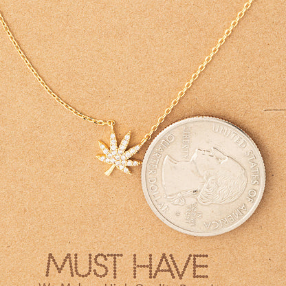 Jeweled Cannabis Pendant Necklace | Gold