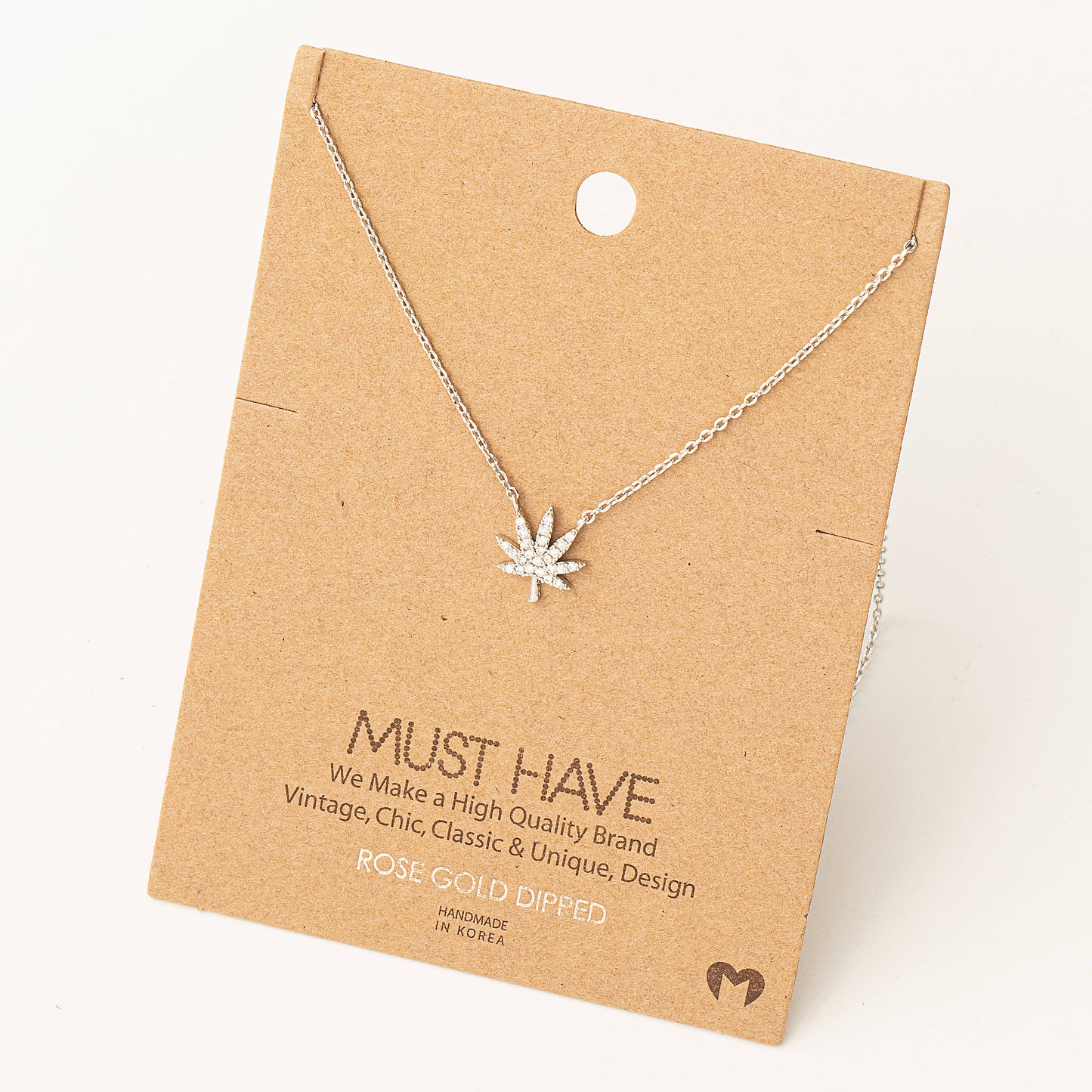 Jeweled Cannabis Pendant Necklace | Silver Color