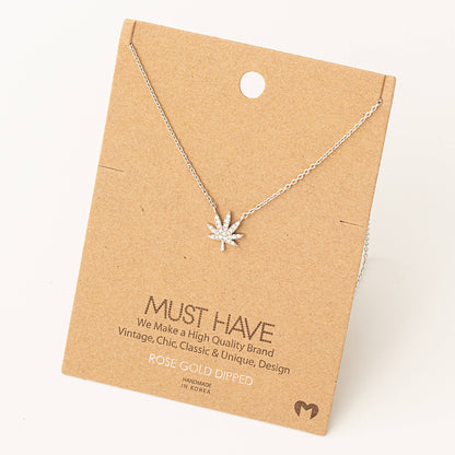 Jeweled Cannabis Pendant Necklace | Silver Color