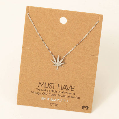 Cannabis Leaf Pendant Necklace | Silver Color