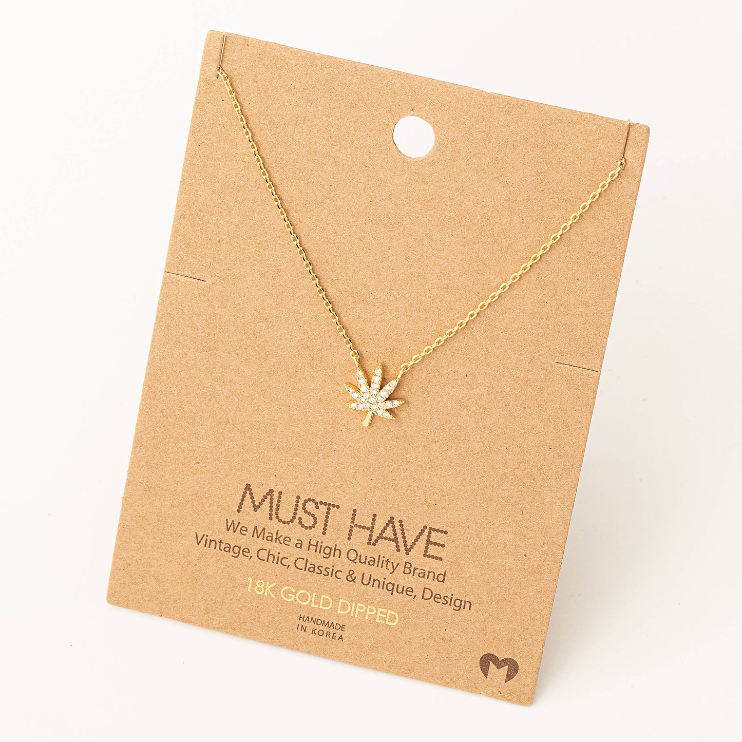 Jeweled Cannabis Pendant Necklace | Gold