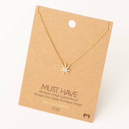 Jeweled Cannabis Pendant Necklace | Silver Color